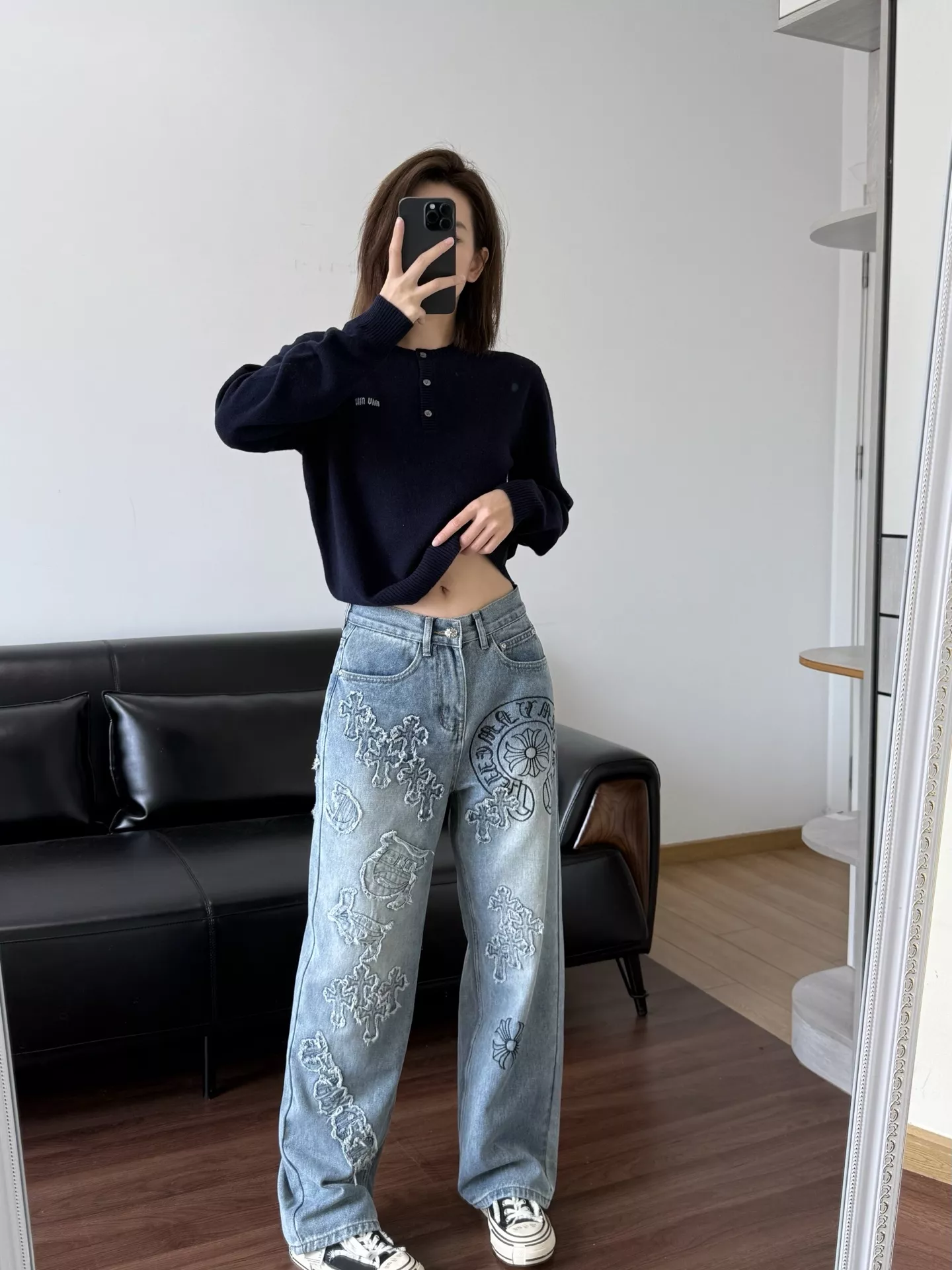 크롬하츠 프린트 자수 워싱 스트레이트 데님 팬츠 상세 이미지 29
