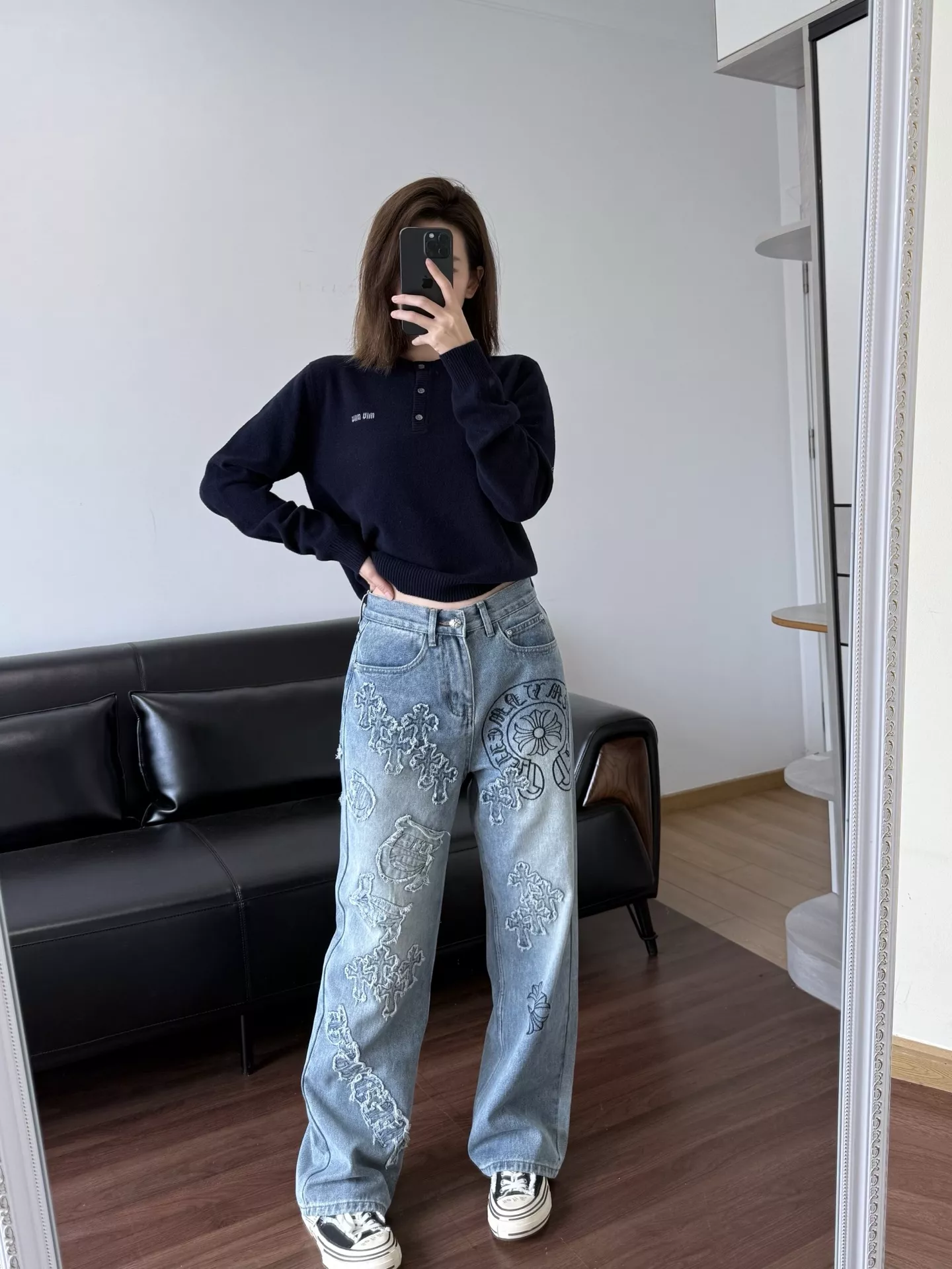 크롬하츠 프린트 자수 워싱 스트레이트 데님 팬츠 상세 이미지 30