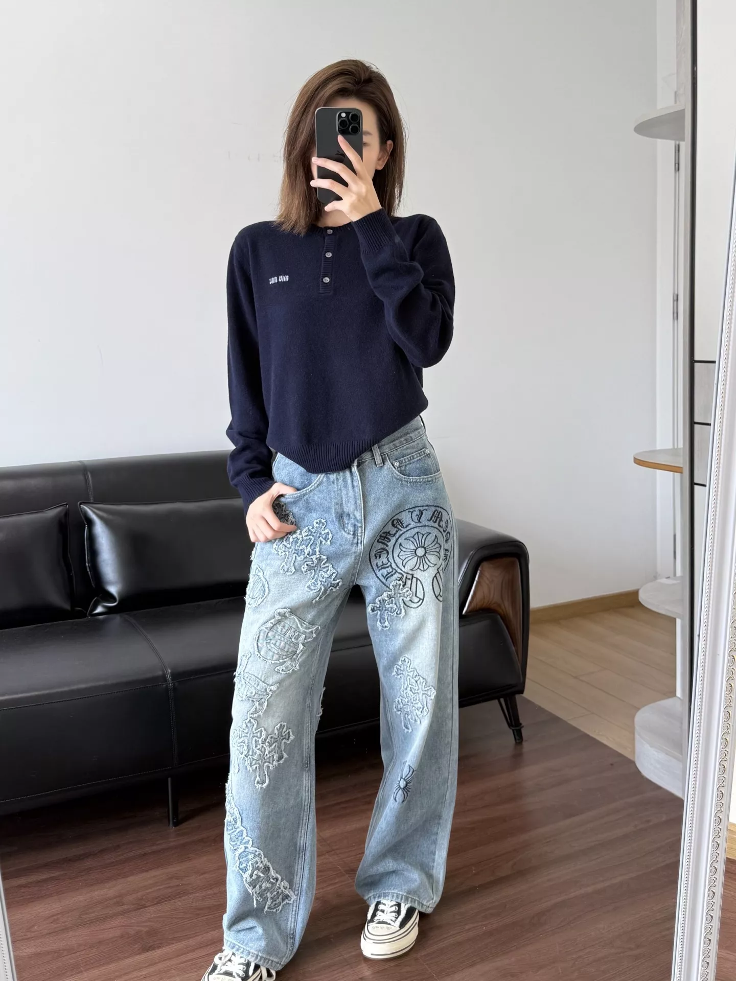 크롬하츠 프린트 자수 워싱 스트레이트 데님 팬츠 상세 이미지 33