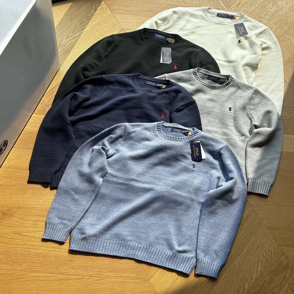 랄프로렌 폴로 랄프로렌 FW22 퓨어 코튼 로고 자수 크루넥 니트