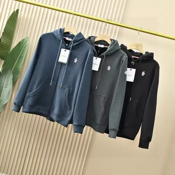몽클레어 삼색 포인트 후드 기모 집업 재킷