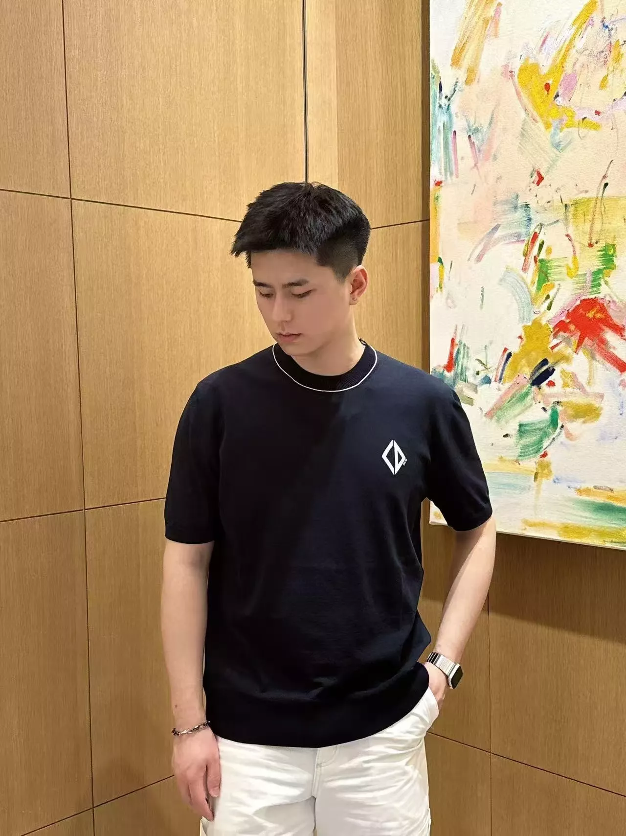 디올 다이아몬드 로고 자수 라운드 반팔 니트 상세 이미지 16