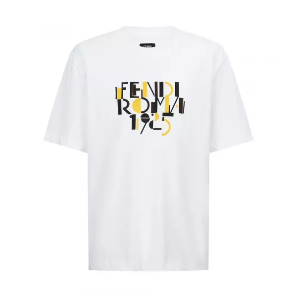 펜디 로마 1925 로고 프린트 및 자수 반소매 티셔츠