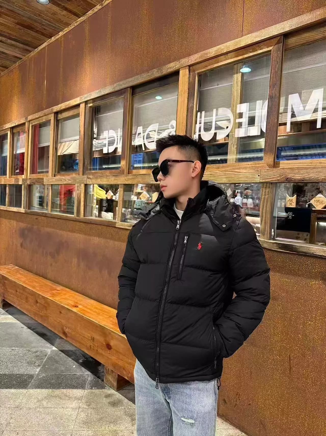 랄프로렌 클래식 포니 로고 자수 후드 다운 재킷 상세 이미지 11