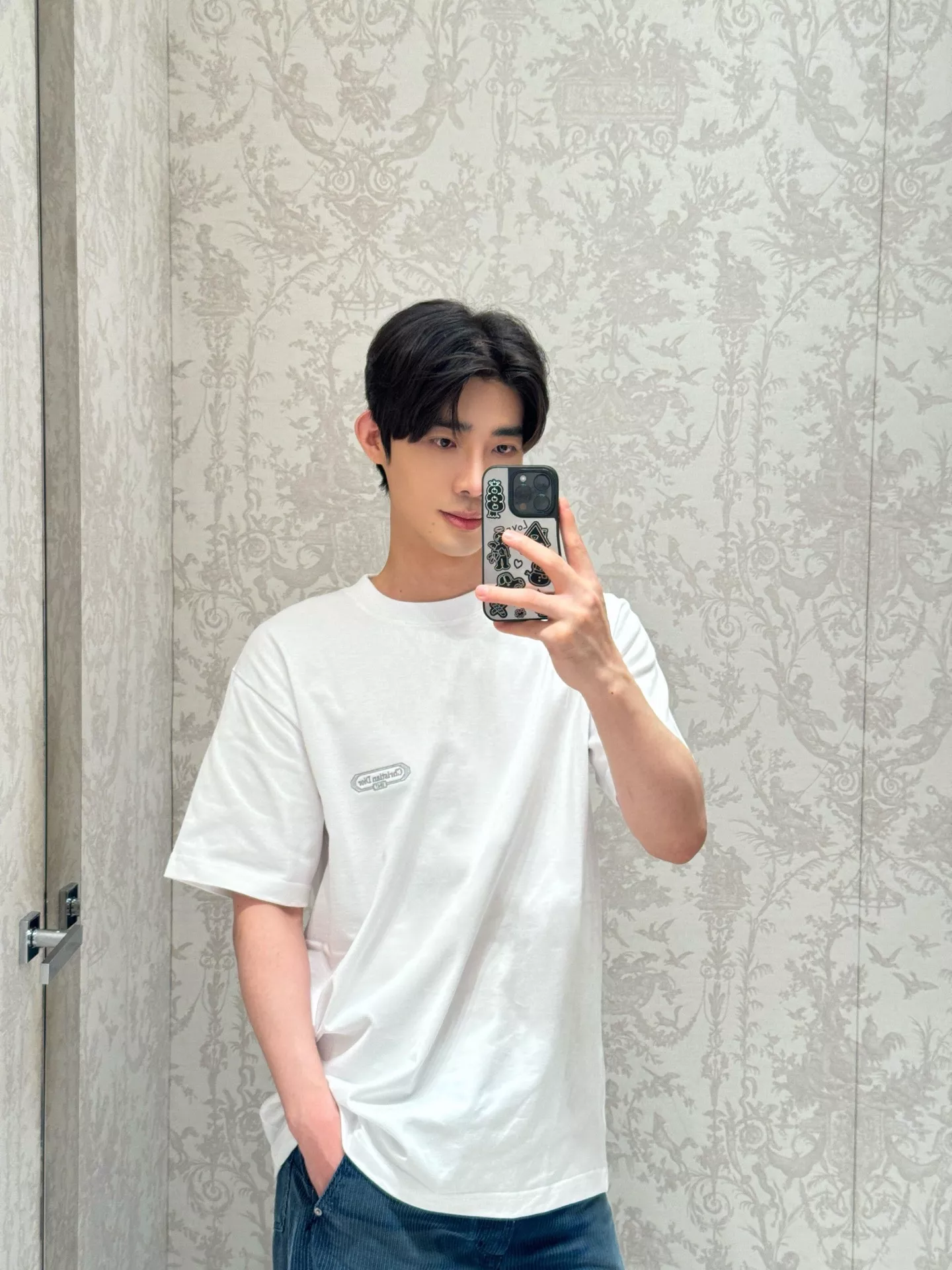 디올 박스 롱바 자수 반팔 티셔츠 상세 이미지 19