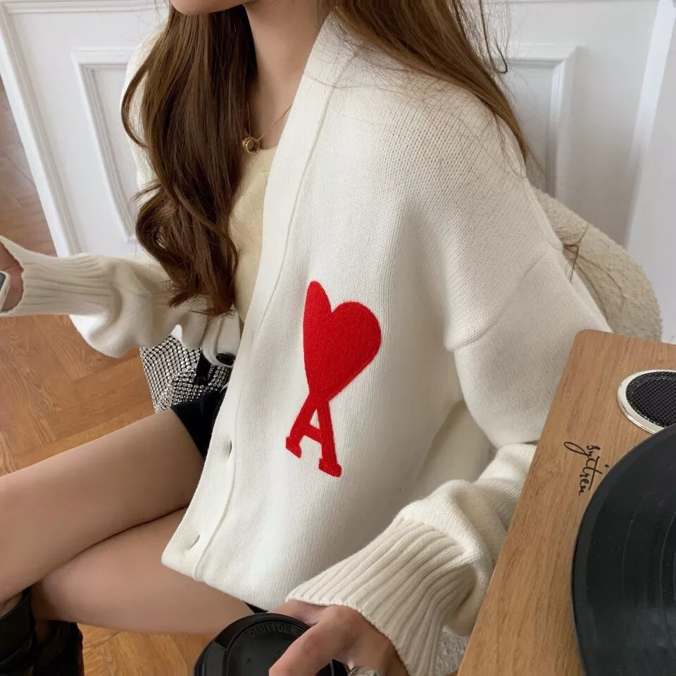 아미 21FW 하트 로고 자수 V넥 니트 가디건 상세 이미지 19