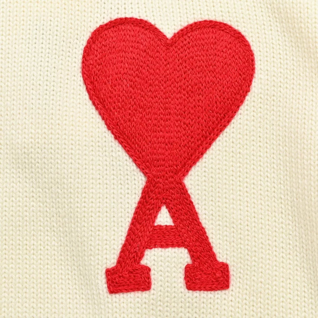 아미 21FW 하트 로고 자수 V넥 니트 가디건 상세 이미지 6