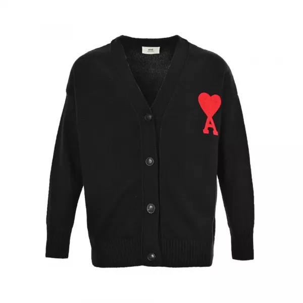아미 21FW 하트 로고 자수 V넥 버튼 니트 가디건