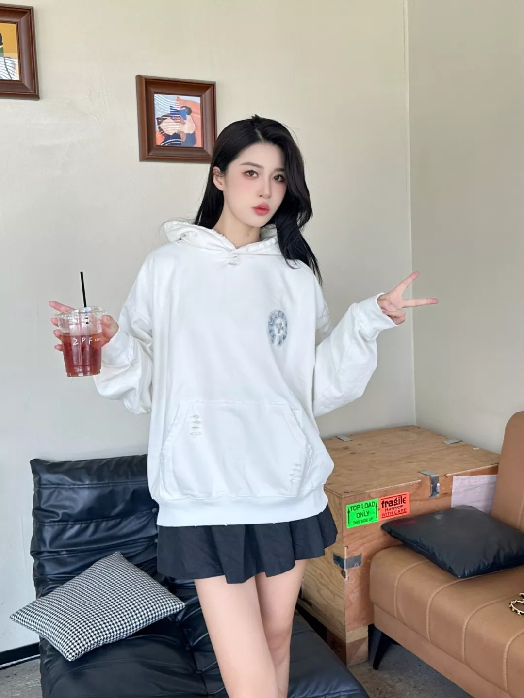 크롬하츠 마굿간 로고 레이저 번아웃 패치 자수 워싱 후드 상세 이미지 11