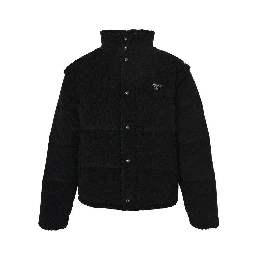 프라다 25FW 삼각 로고 탈부착 소매 코듀로이 하이넥 다운 재킷