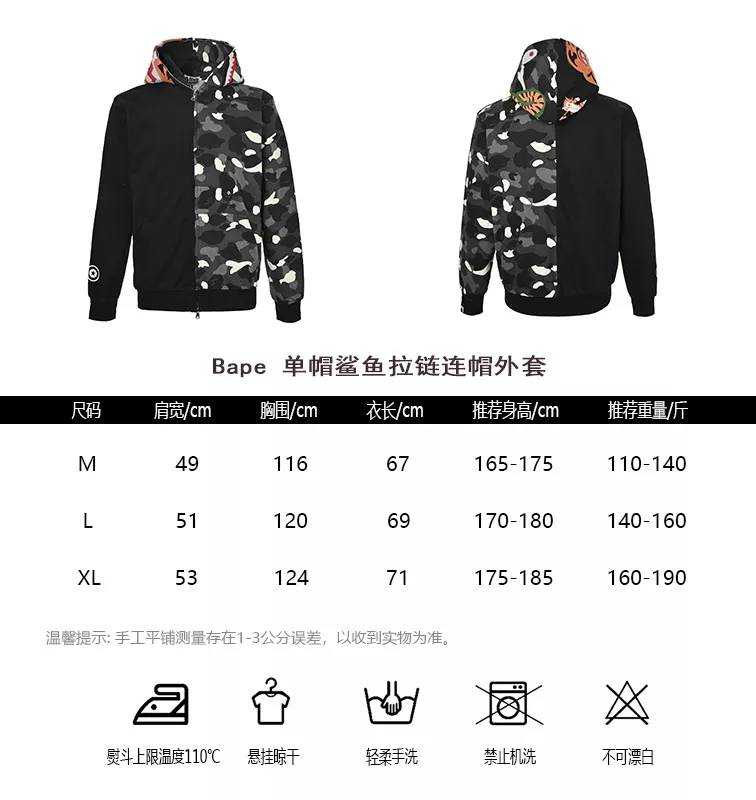 베이프 단모자 샤크 카모 배색 후드 집업 재킷 상세 이미지 10