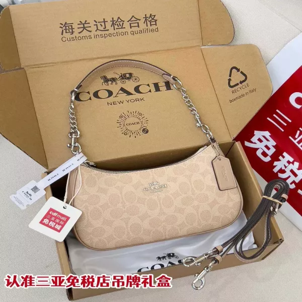 코치 테리 시그니처 PVC 가죽 트리밍 체인 숄더백