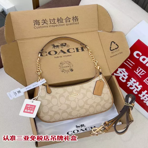코치 테리 시그니처 PVC 레더 트림 체인 숄더백