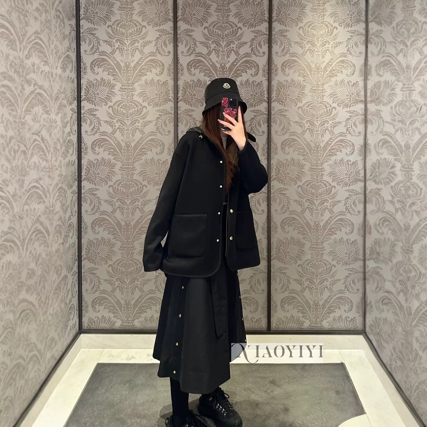 몽클레어 벨트 장식 하이웨이스트 A라인 버튼 슬릿 스커트 상세 이미지 33