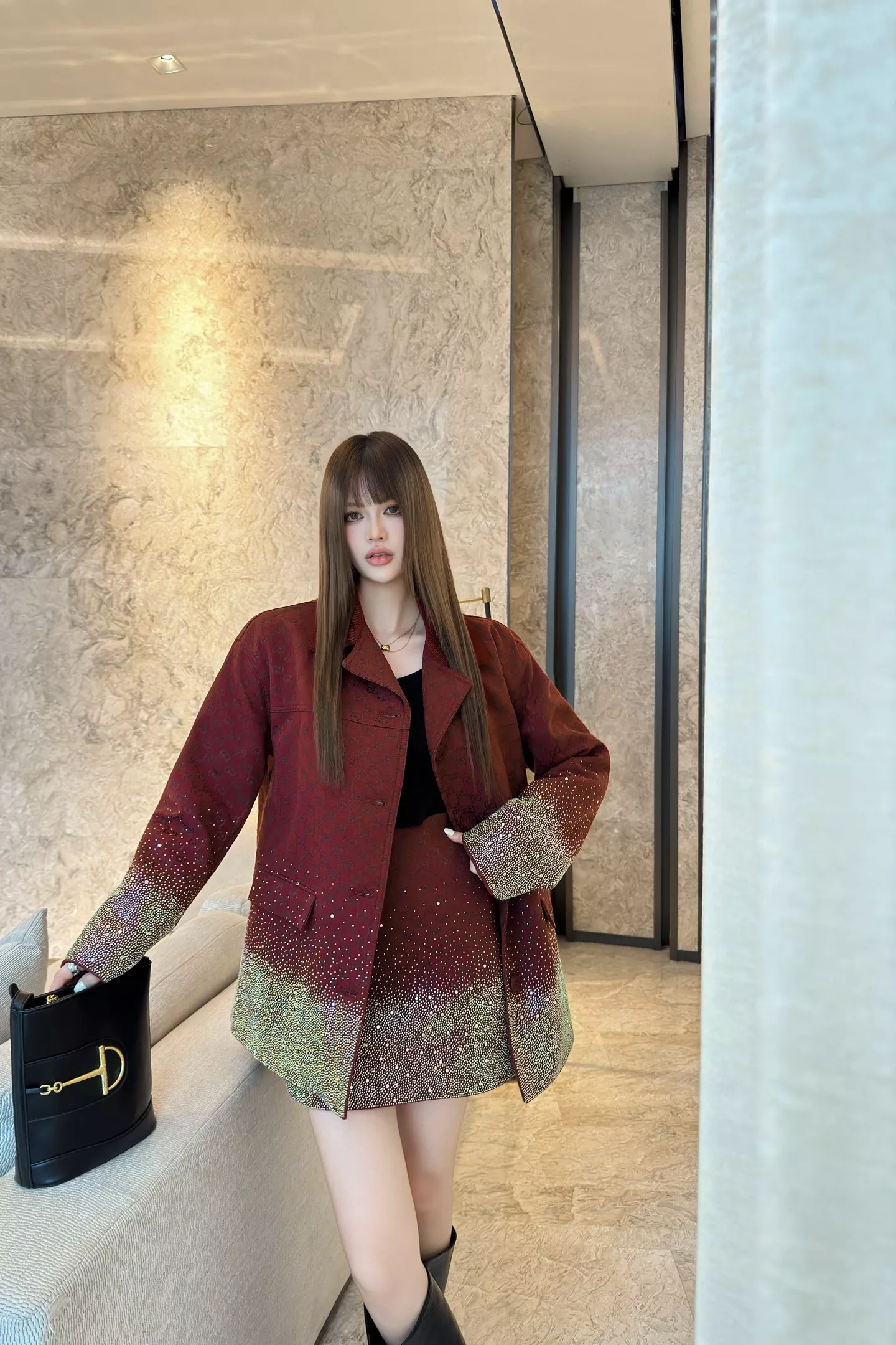 구찌 더블G 자카드 핫픽스 미니 스커트 상세 이미지 11
