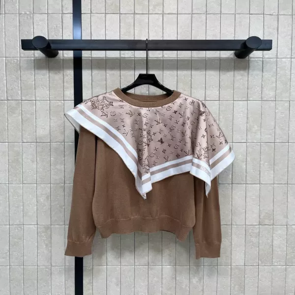 루이비통 모노그램 스카프 패치워크 라운드넥 니트
