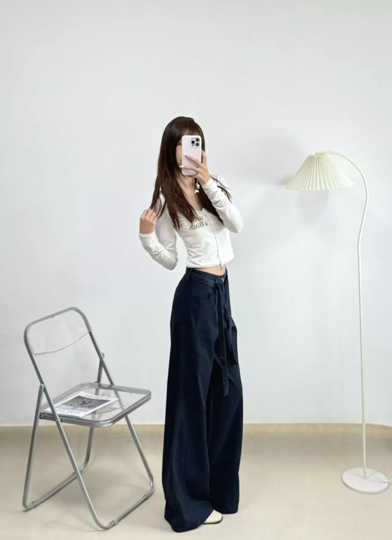 샤넬 로고 자수 허리벨트 하이웨이스트 와이드 팬츠 상세 이미지 23