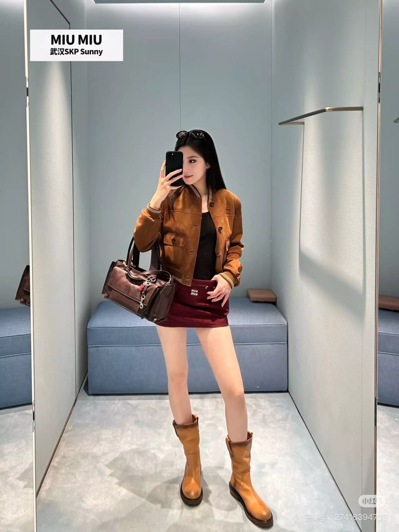 미우미우 26SS 버건디 카고 미니 스커트 상세 이미지 30