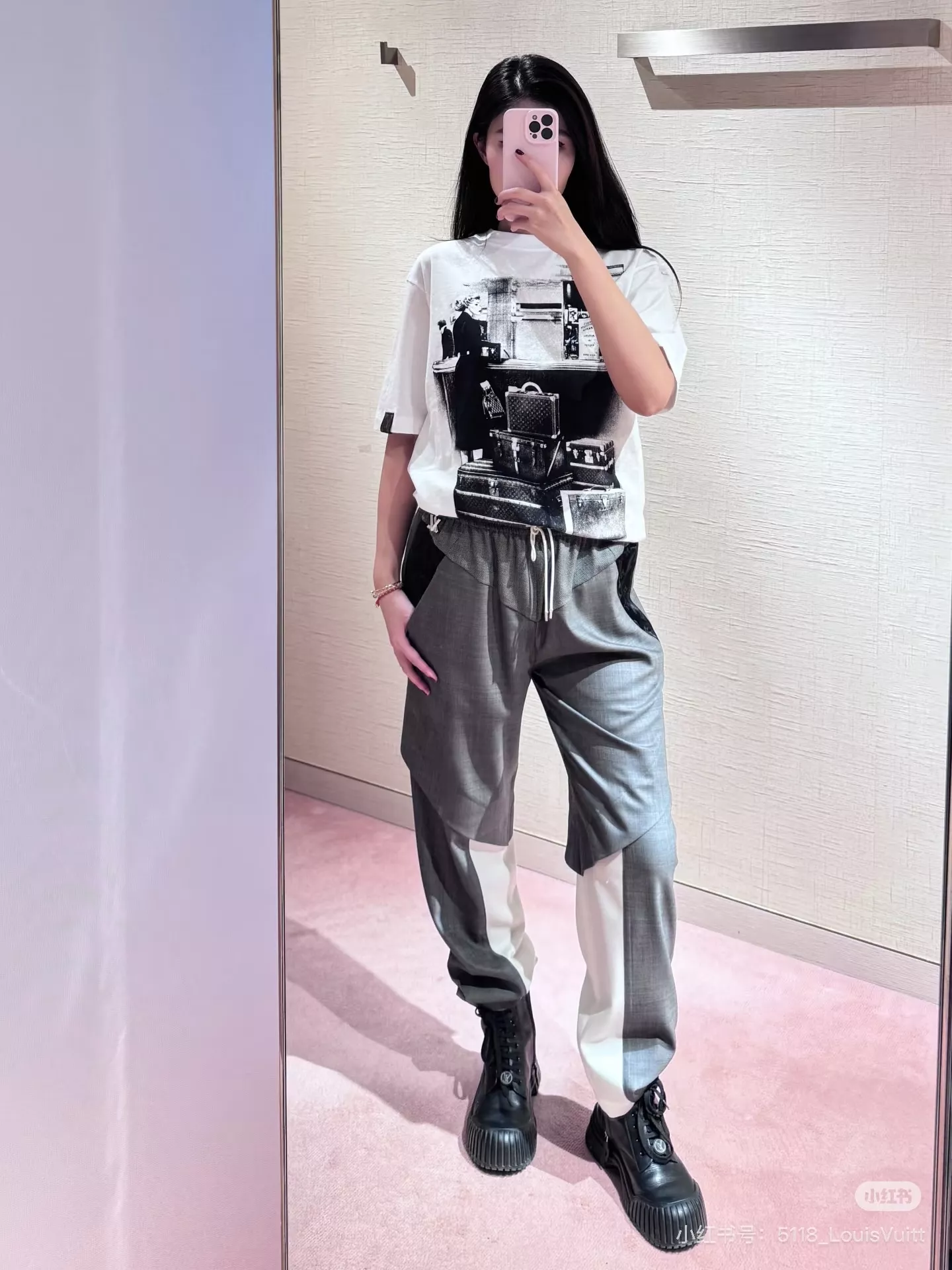 루이비통 26 이른 봄 컬러블록 드로스트링 하이웨스트 팬츠 상세 이미지 14