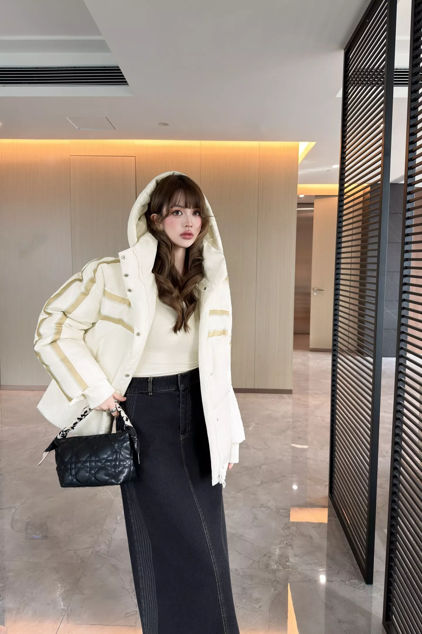 디올 골드 스타 로고 후드 하이넥 다운 재킷 상세 이미지 35