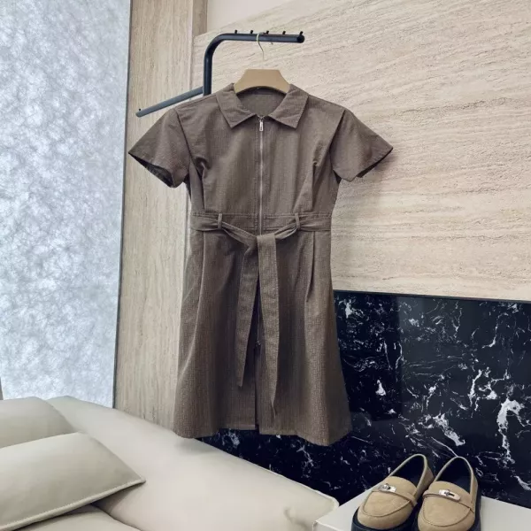 에르메스 H 패턴 자카드 집업 벨트 원피스