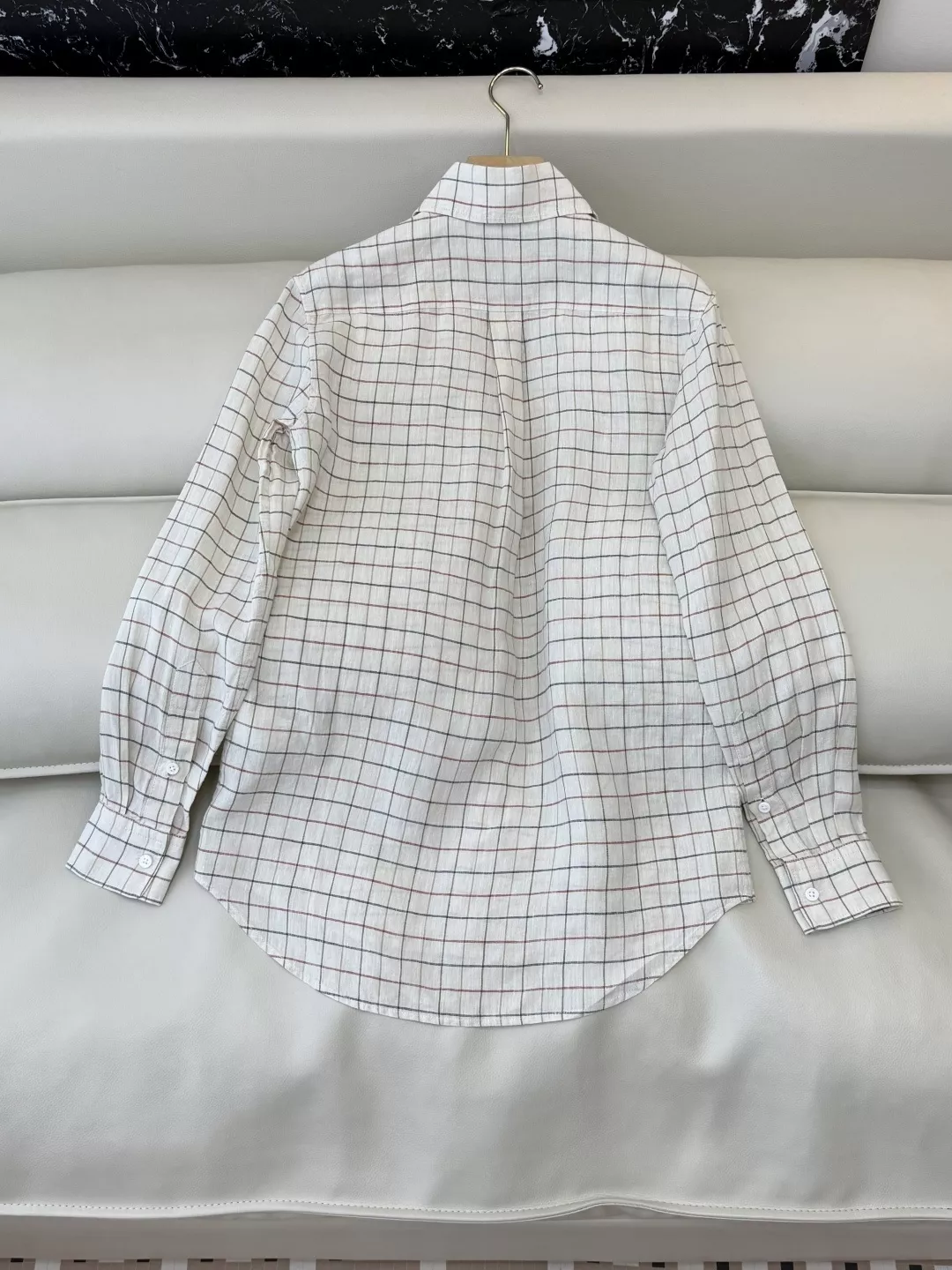 로로피아나 린넨 체크 패턴 카라 버튼 셔츠 상세 이미지 2