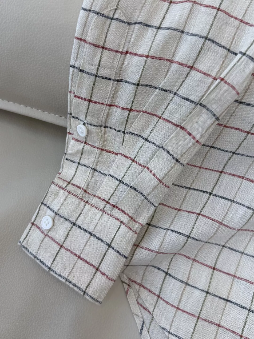 로로피아나 린넨 체크 패턴 카라 버튼 셔츠 상세 이미지 7