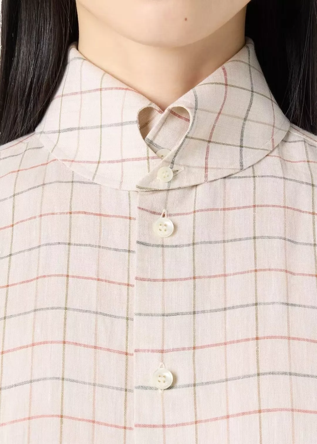 로로피아나 린넨 체크 패턴 카라 버튼 셔츠 상세 이미지 13