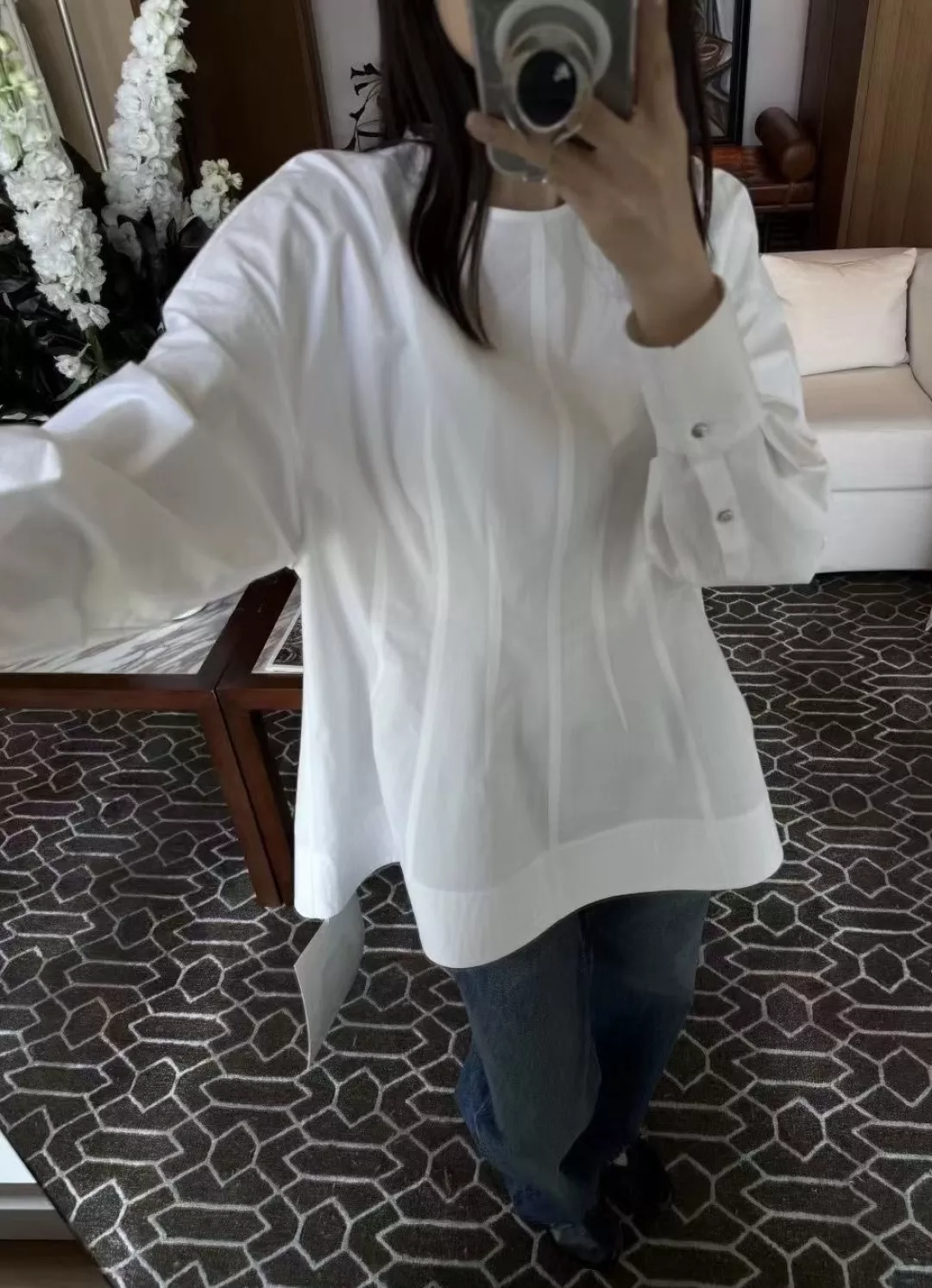 더로우 극简풍 피쉬본 구조 입체 롱슬리브 셔츠 상세 이미지 11