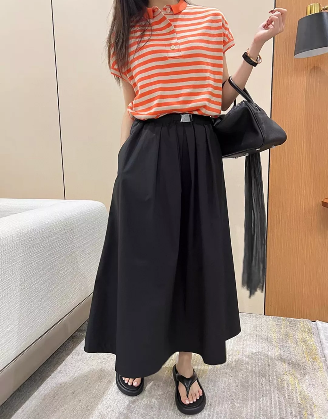 노브랜드 신상 코튼 와이드 플레어 롱 스커트 상세 이미지 18