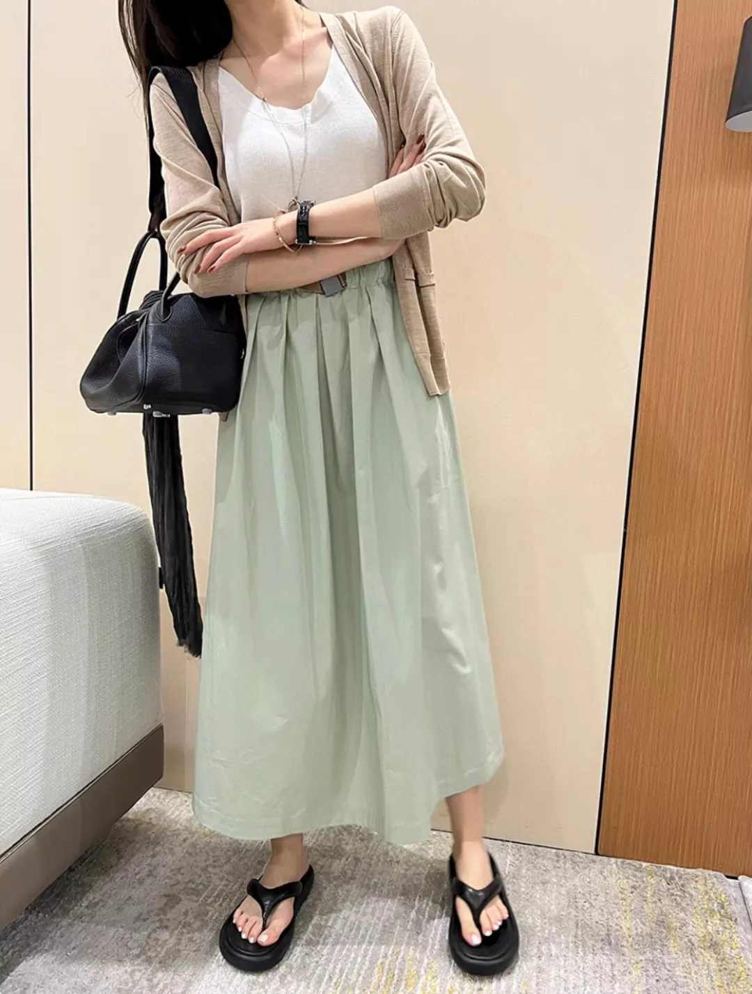 버버리 코튼 롱 플레어 스커트 상세 이미지 14