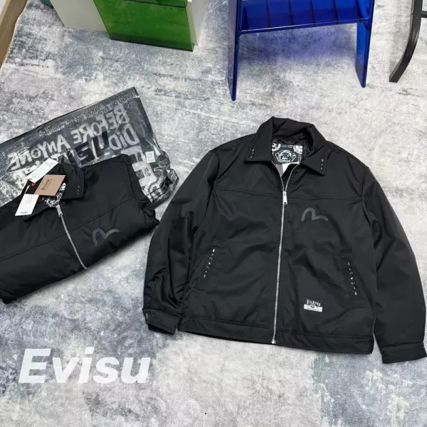 에비수 로고 자수 카라 패딩 집업 재킷