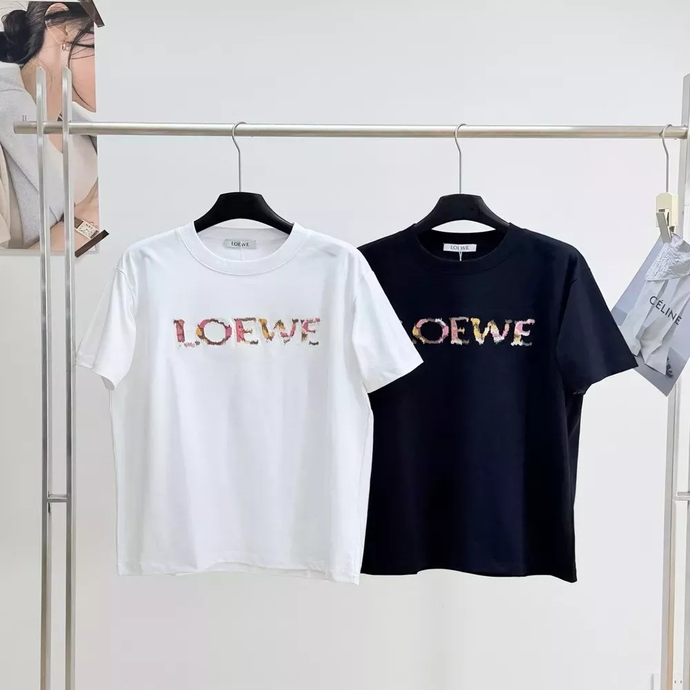 로에베 컬러 레터 자수 로고 코튼 티셔츠