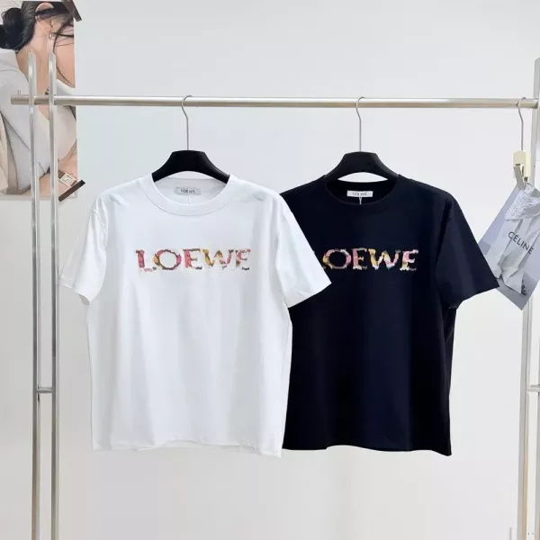 로에베 컬러 레터 자수 로고 코튼 티셔츠