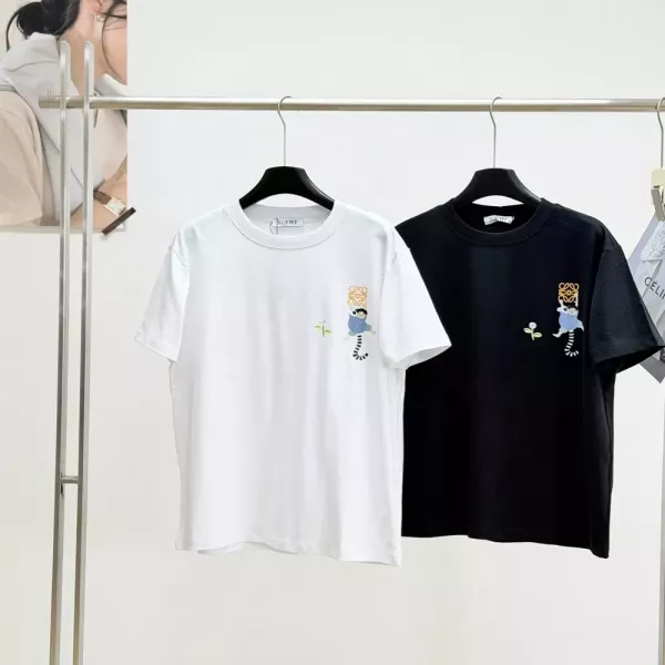 로에베 카툰 캐릭터 로고 프린트 코튼 티셔츠