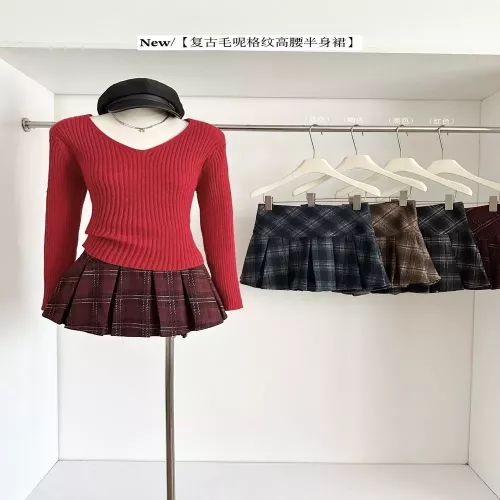 노브랜드 복고 울 터치 체크 하이웨이스트 플리츠 미니 스커트
