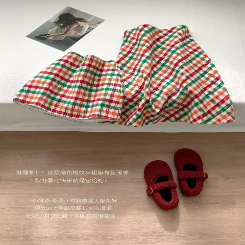 노브랜드 컬러 격자 체크 A라인 스커트
