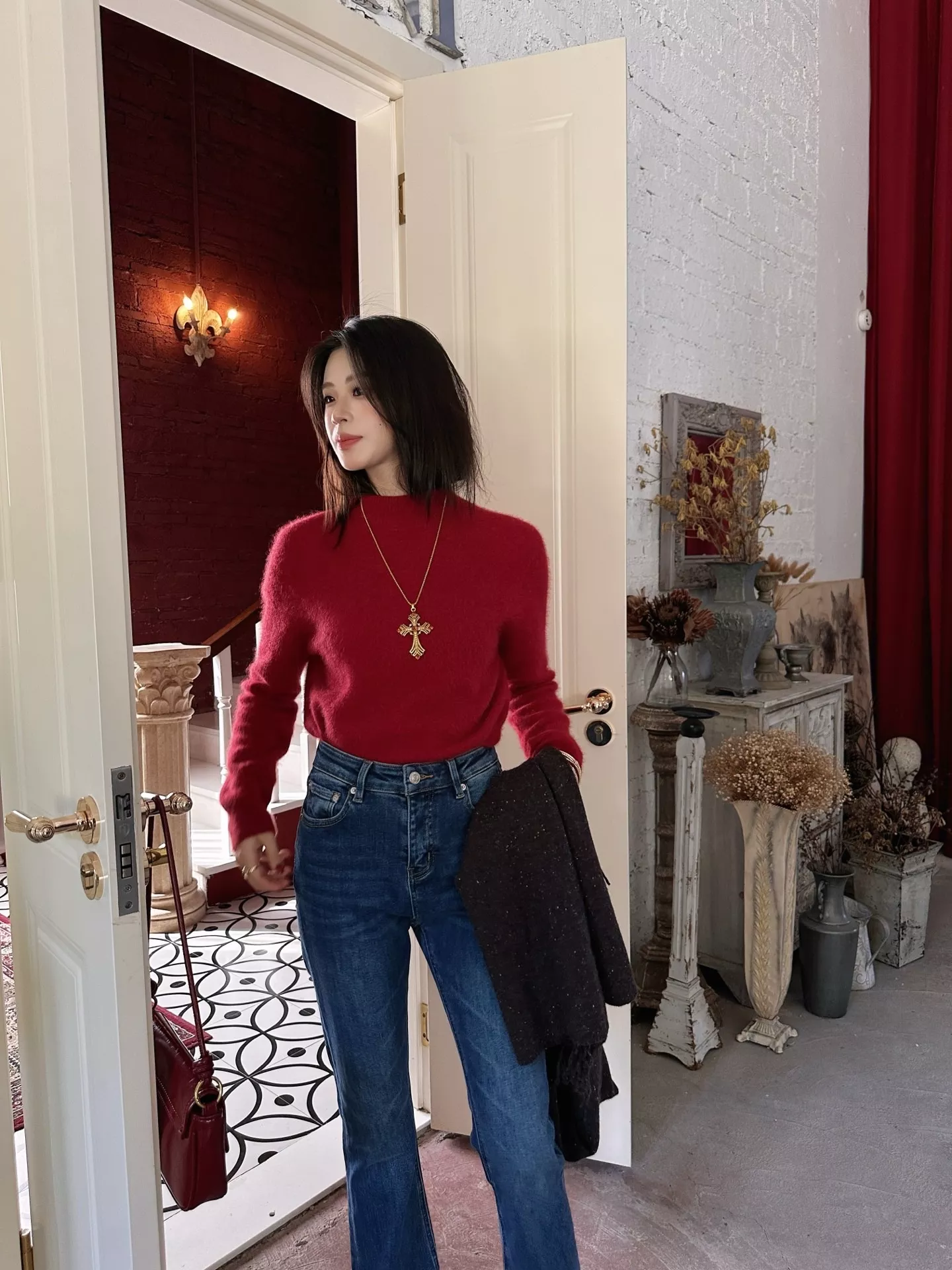 발렌시아가 여성 워싱 기모 스트레치 부츠컷 데님 팬츠 상세 이미지 21
