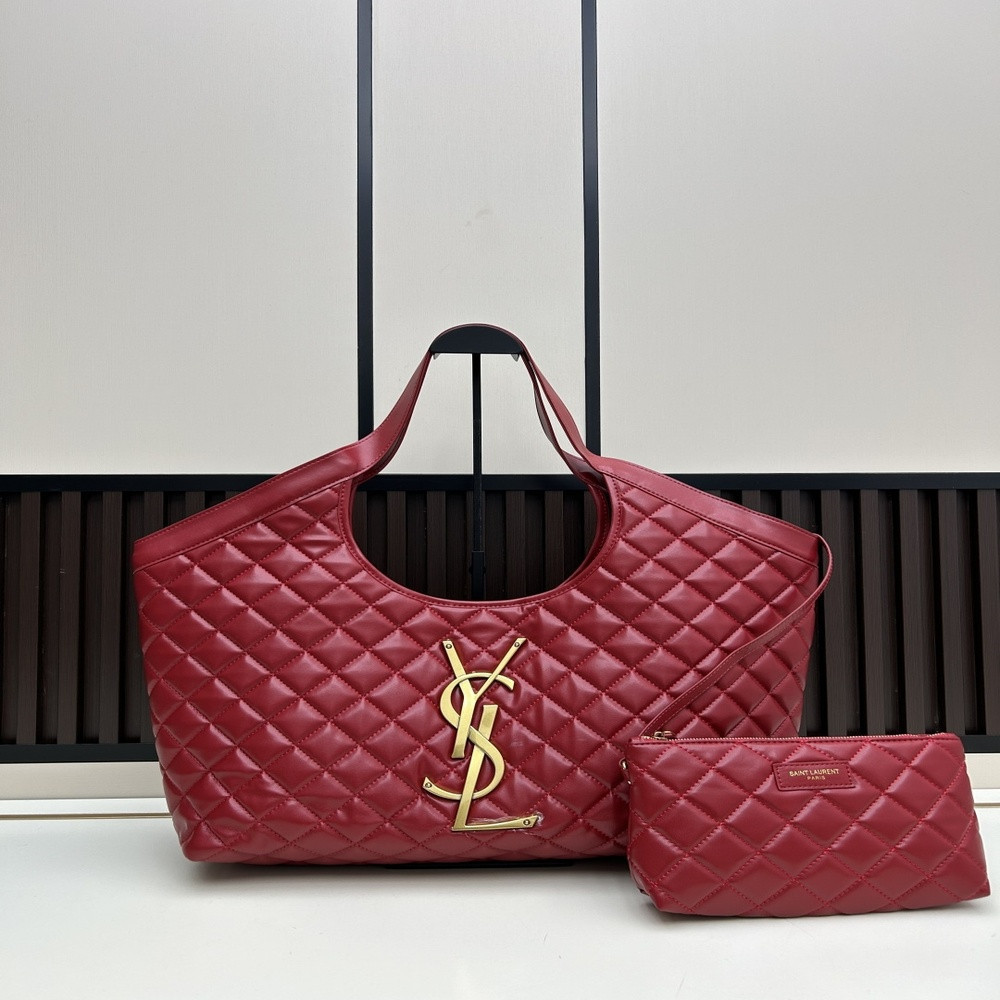 입생로랑 아이케어 퀼팅 나파 레더 오버사이즈 YSL 로고 숄더백 파우치 세트