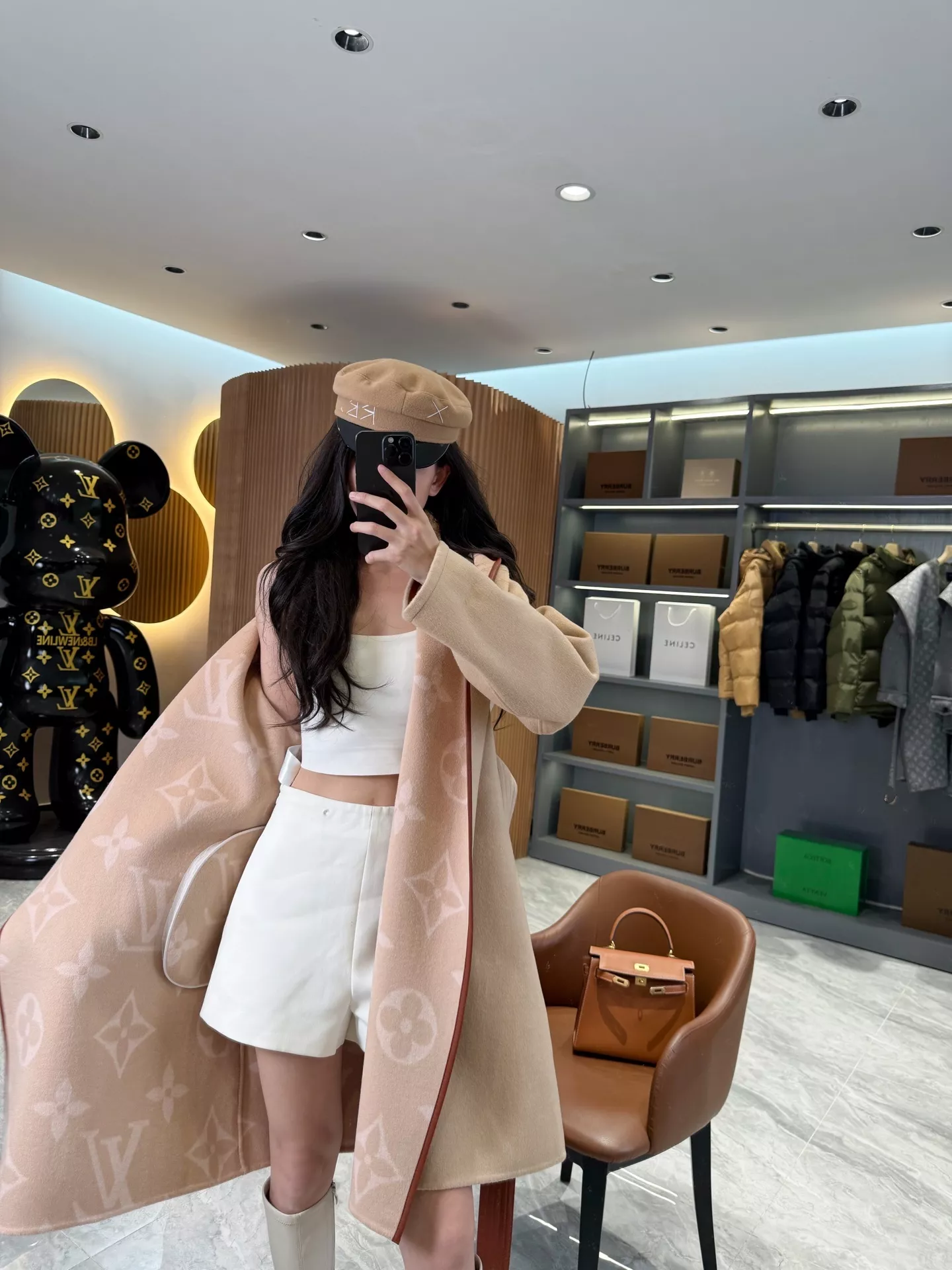 루이비통 모노그램 자카드 후드 벨트 롱 코트 상세 이미지 89