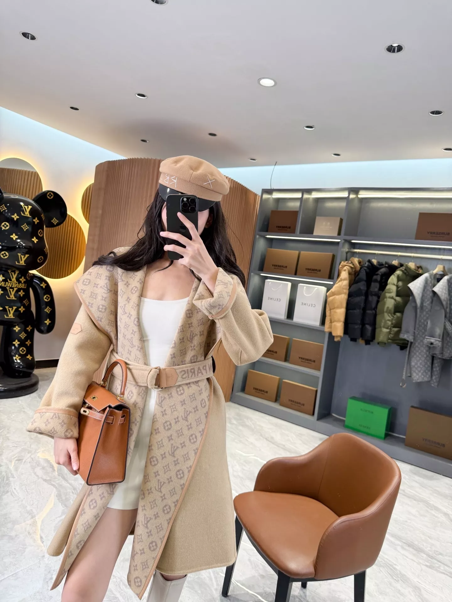 루이비통 모노그램 자카드 후드 랩 코트 상세 이미지 201