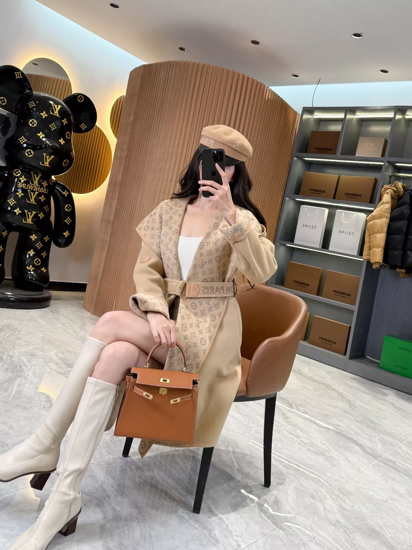 루이비통 모노그램 자카드 후드 랩 코트 상세 이미지 198