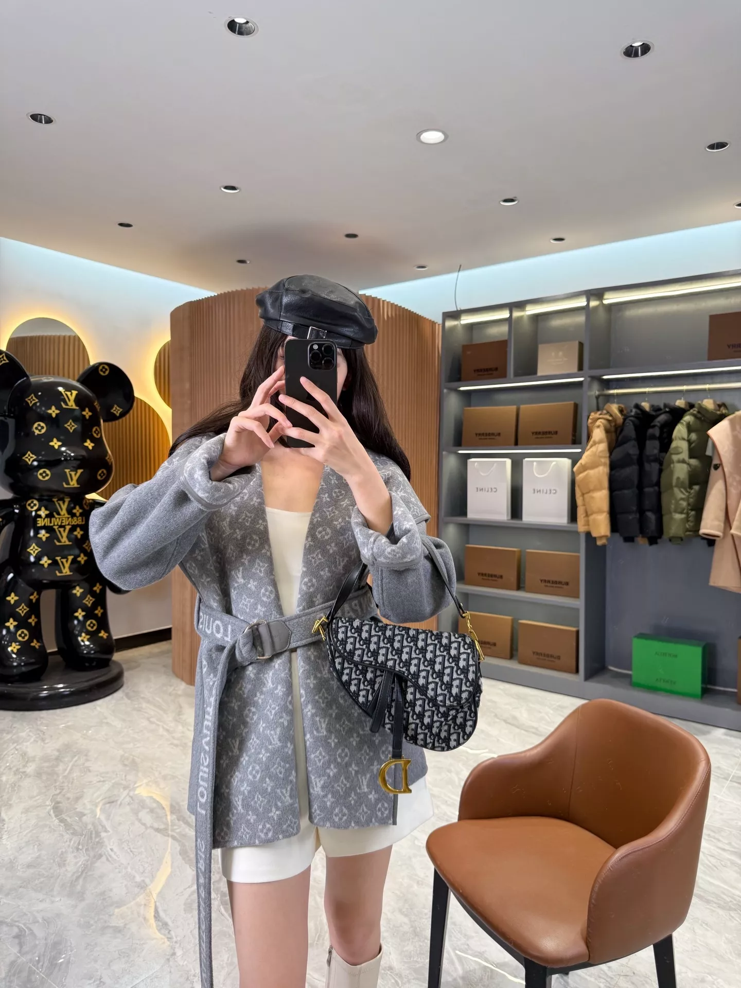 루이비통 모노그램 자카드 후드 랩 코트 상세 이미지 166