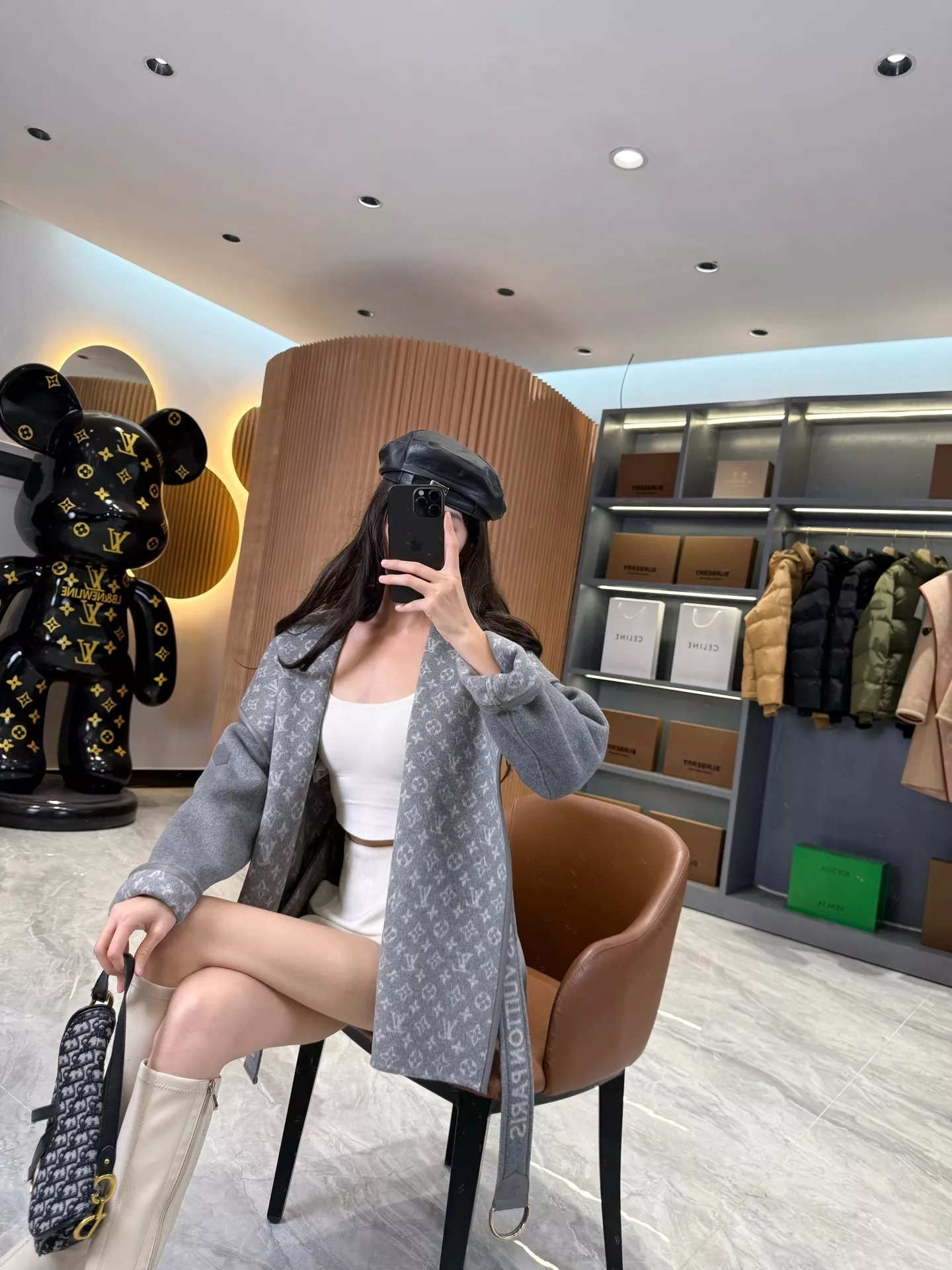 루이비통 모노그램 자카드 후드 랩 코트 상세 이미지 167