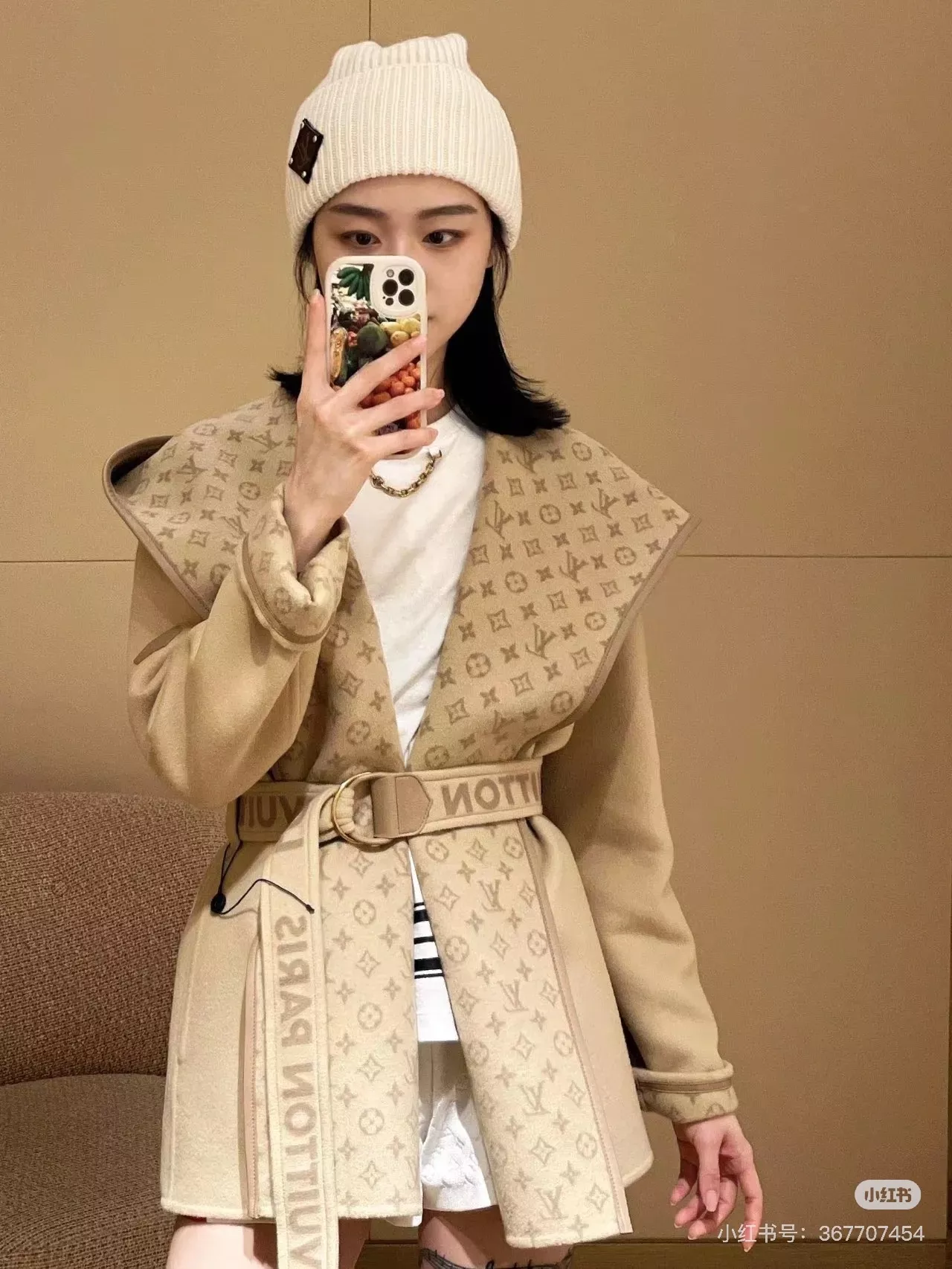 루이비통 모노그램 자카드 후드 랩 코트 상세 이미지 157