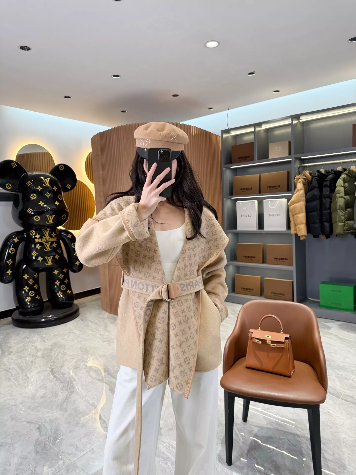 루이비통 모노그램 자카드 후드 랩 코트 상세 이미지 189