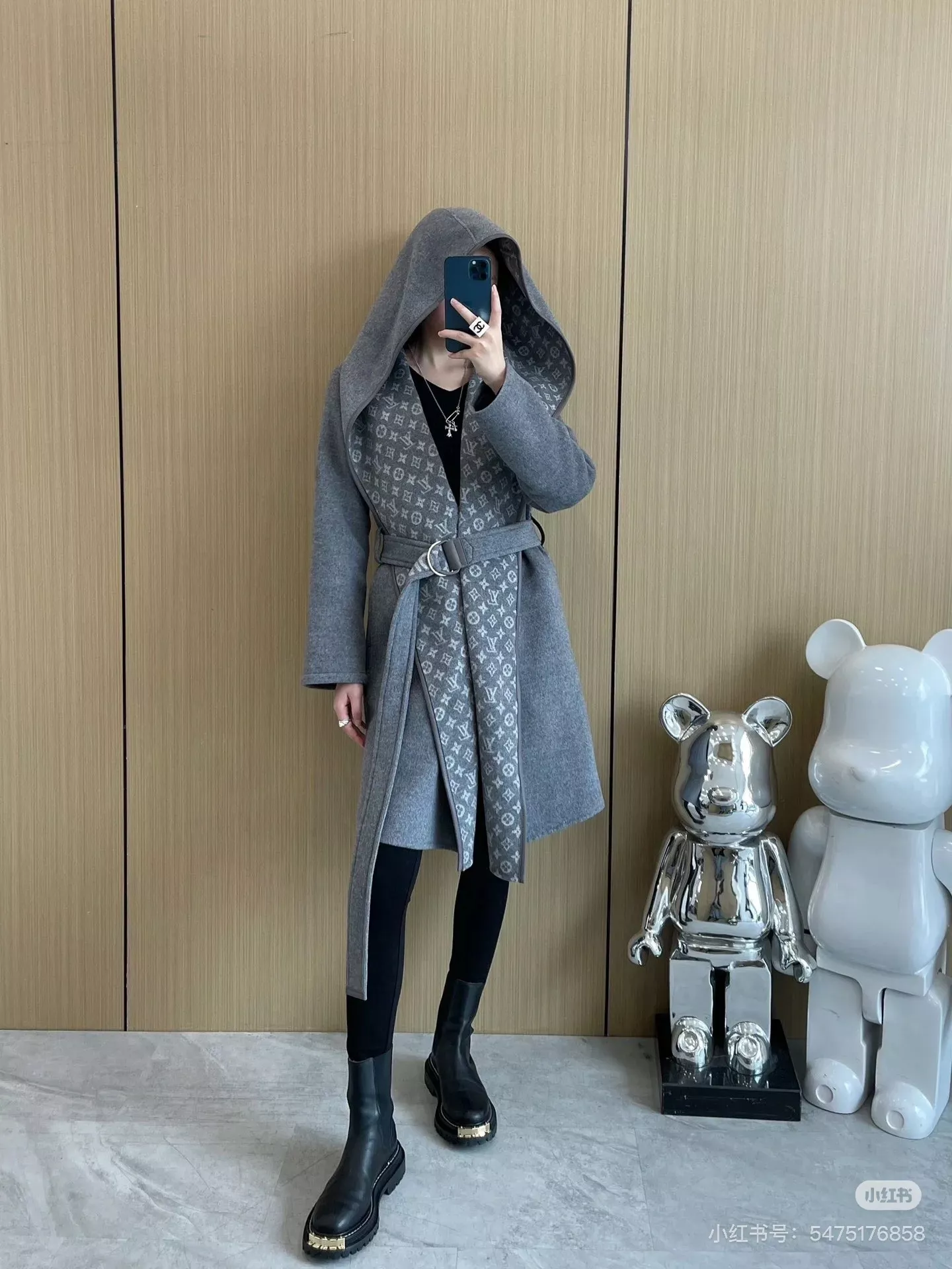 루이비통 모노그램 자카드 후드 랩 코트 상세 이미지 155