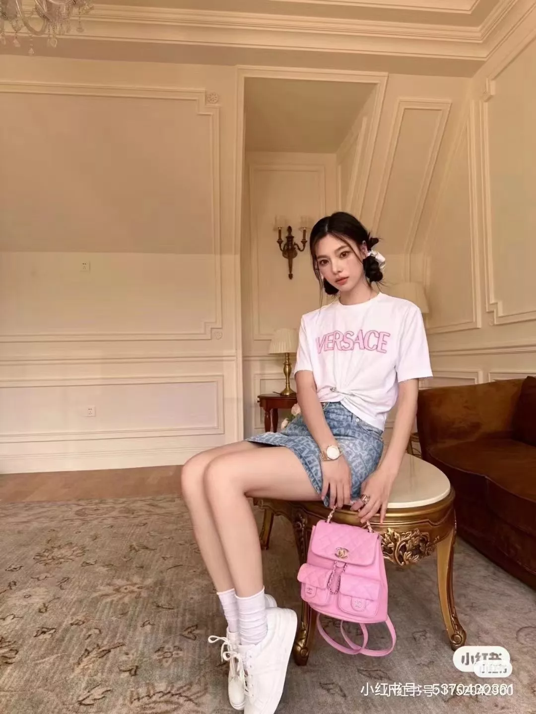 베르사체 올오버 로고 레터링 데님 미니 스커트 상세 이미지 11