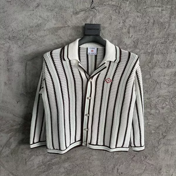 카사블랑카 2025SS 브라운 세로 스트라이프 코튼 니트 가디건