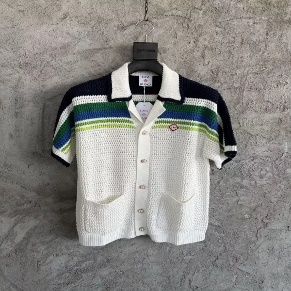 카사블랑카 2026SS 스트라이프 카라 크로셰 니트 반팔 셔츠
